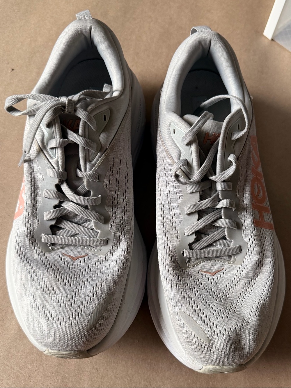 Hoka Women’s Sneakers in Light Gray with Peach Logo